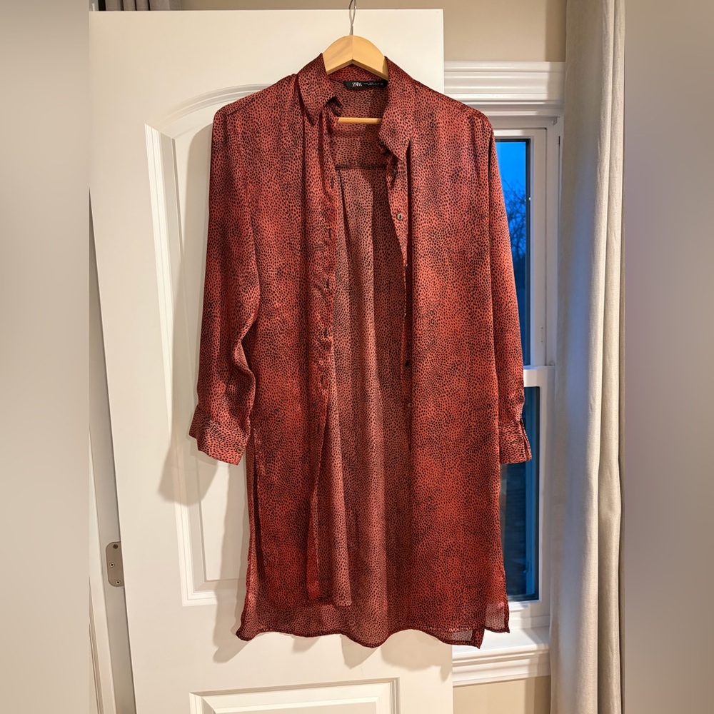 Zara Red and Black Animal Print Shirt